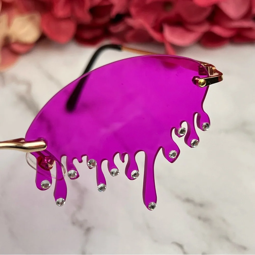 Steampunk Dripping Magenta Rimless Sunglasses with Crystals - Picture 13 of 16